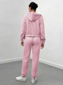 Glyssa 女士純色帽兜外套和束口長褲套裝 - 粉色 - 查看 2