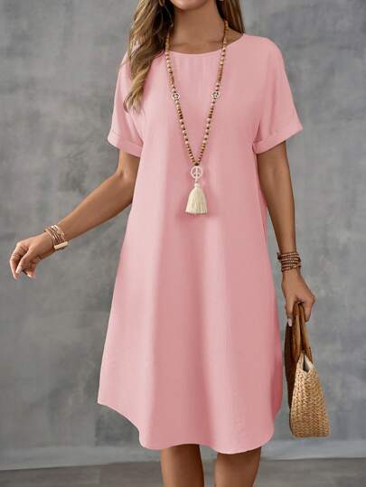EMERY ROSE 女士纯色短袖连衣裙，休闲时尚，适合日常穿着