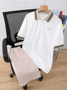 青少年男孩休闲格子短袖 T 恤和运动裤套装