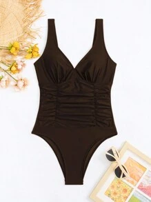 Swim Basics Costume da bagno intero monocolore casual senza schienale, adatto per vacanze al mare