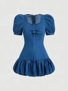 SHEIN MOD Robe en jean décontractée pour femmes, minimaliste et pour une utilisation quotidienne - Bleu azur - Voir 1