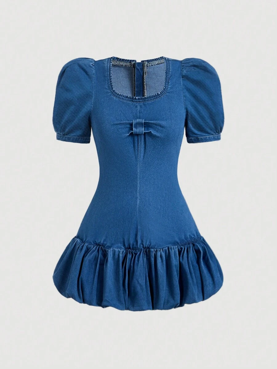 SHEIN MOD Robe en jean décontractée pour femmes, minimaliste et pour une utilisation quotidienne - Bleu azur - Voir 1