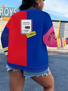 Slaydiva Plus Size Women Casual Letter Print Crew Neck Loose Long Sleeve Pullover Sweatshirt For Autumn/Winter