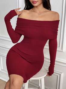 Chiquease Valentine's Day Off The Shoulder Elegant Knit Sweater Dress For Women Fall Cloth For Women - Red - View 5