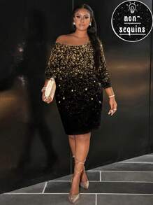 Slaydiva Plus Size Casual Minimalist Sparkly Star Print One Shoulder Dress