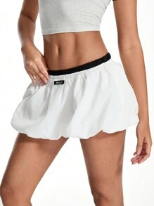 TRNVIE Women's Solid Color Ruffle Hem Mini Skirt, Low Waist