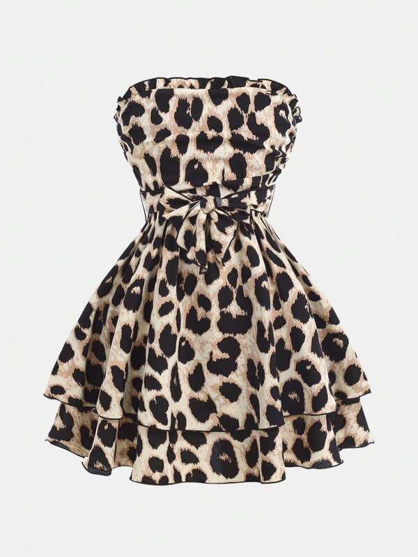 Girlism Rochie de leopard cu bretele în față pentru fete Tween, Costum de Mardi Gras, ținută pentru întâlnire, rochie de toamnă, rochie de întoarcere acasă, rochie cu imprimeu leopard