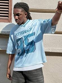 AXEPEAK Men Loose Mesh Fishnet V-Neck Short Sleeve T-Shirt With Letter & Numeric Print - Multicolor - View 4