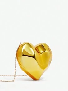SHEIN SXY Ladies, Women Evening Bags, Clutchs, Crossbody Bags, 3D Heart Shape, Fashionable, Elegant, Simple, Personalized, Versatile, For Cocktail Party, Party, Prom, Club, Date, Birthday, Evening, Date Nigh, Ball, Valentine's Day - Gold - View 3