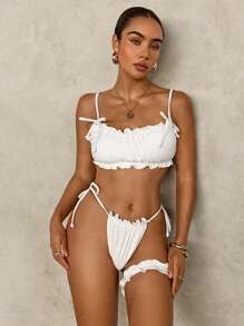 白色婚礼季夏季度假腿带比基尼套装 - 白色 - 查看 5