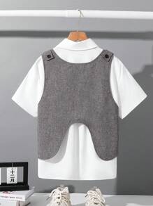SHEIN 买一送一 青少年男孩休闲领衬衫，附赠背心，适合秋季、春季、夏季、户外玩耍、学校、街头风格、派对、休闲装 - 彩色 - 查看 2