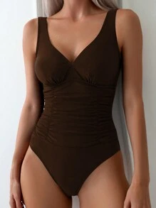 Swim Basics Costume da bagno intero monocolore casual senza schienale, adatto per vacanze al mare