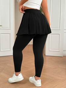 SHEIN EZwear Plus Size Solid Color Pleated Simple Leggings, Casual Everyday Wear
