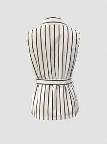 SHEIN Clasi 女士条纹无袖上衣和及膝裙套装 - 黑與白 - 查看 2