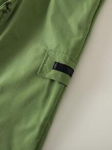 SHEIN 2 قطعة/مجموعة للفتاة الشابة, ملابس علوية ملابس علوية أسود بدون أكمام وبنطال كارجو أخضر بتصميم فريد, طقم رياضي كاجوال مريح وبسيط - متعدد الألوان - مشاهدة 6