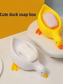1pc Yellow Duck Shaped Soap Rack,Plastic Material, Suitable For Kitchen Bathroom Countertop Receiving Box, Non-Slip Drain Soap Box Container Bathroom Accessories Home Bathroom Decor Summer - Yellow - View 4