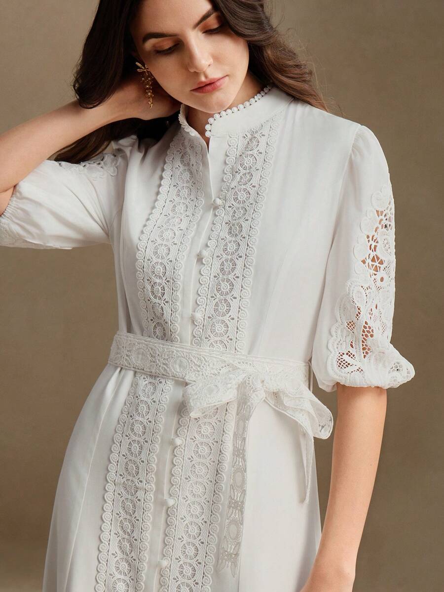 Anewsta 高领中袖长款收腰优雅都市连衣裙，适合春夏季、情人节、约会之夜