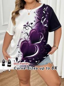 SHEIN CURVE+ Plus Size Heart Ombre Printed Short Sleeve T-Shirt