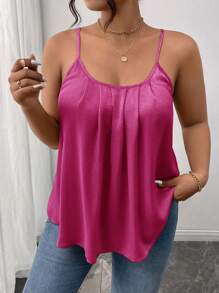 SHEIN Frenchy Camiseta sin mangas plisada en línea A con color liso y corte holgado en tallas grandes