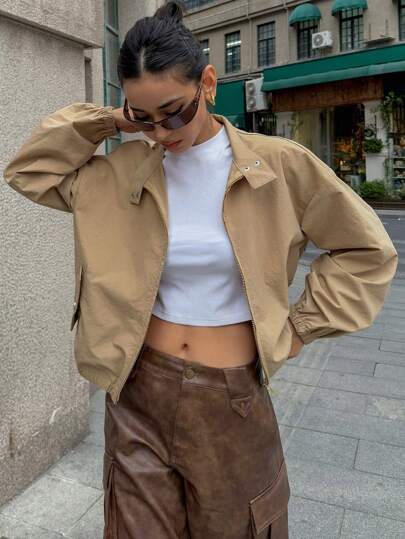 DAZY 女性用無地ルーズ長袖ジップアップカジュアル休暇夏ジャケット、秋服、アウター