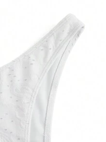SHEIN Swim Women's Special Fabric Front Drawstring Cute Girl White Bikini Set, For Summer Beach Vacation - White - View 4