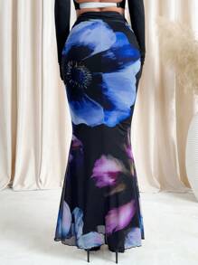 SHEIN Clasi Women's Elegant Large Floral Pleated Mermaid Skirt,Valentines Clothes, Summer Outfits For Women,Spring Outfits For Women, Coquette ,Festival