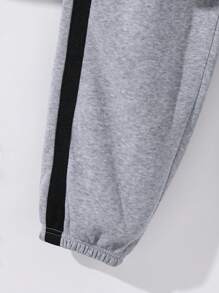 SHEIN Tween Boys Multi-Fabric Hooded Zip-Up Cardigan And Drawstring Pants Set, Can Be Matched With Boys Thanksgiving, Christmas Outfits