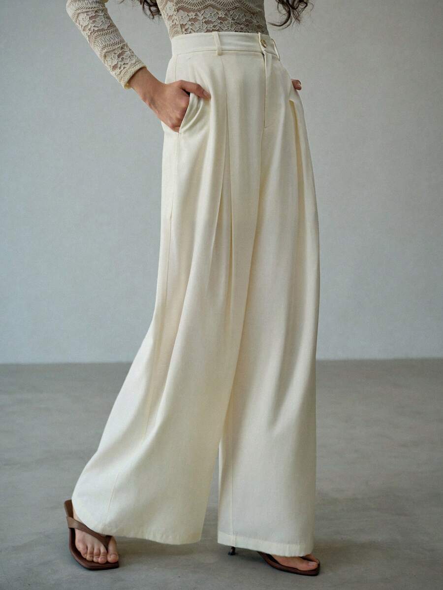 MOTF PREMIUM FOLD PLEATED WIDE LEG SUIT PANTS - Apricot - View 2