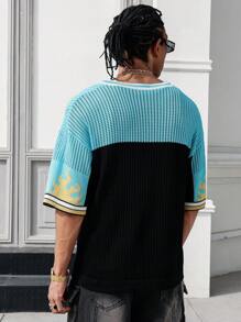 Manfinity EMRG Men's Numeric Pattern V-Neck Short Sleeve Knit Top - Multicolor - View 2