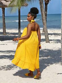 Slaydiva Vestido de verano corte evasé para mujer talla grande con hombros descubiertos