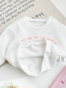 SHEIN 新生女婴字母图案针织套头衫和松紧腰裤套装，秋冬 - 彩色 - 查看 7