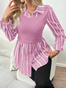 SHEIN LUNE Damen Farbblock Langarm Frontknopf Lässige Bluse Vier Jahreszeiten Sommer Outfits Für Frauen Ausgehen Tops Frauen