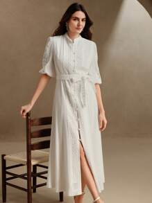 Anewsta 高领中袖长款收腰优雅都市连衣裙，适合春夏季、情人节、约会之夜