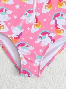 SHEIN 1pc Girls' Unicorn Print One-Piece Swimsuit - Multicolor - View 4