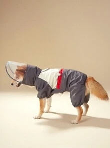 1 件宠物连帽雨衣，灰色拼色设计，轻便舒适，完全覆盖 4 条腿，可调节弹性，防水防雨，适合狗 - 彩色 - 查看 4