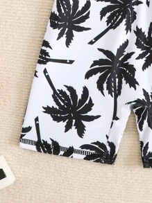 SHEIN Traje de baño de una pieza con estampado de árbol de coco para bebé niño - Blanco y Negro - Ver 4