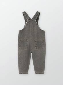 Baby Boys' Casual Adjustable Soft Washed Denim Bib Pants, Comfortable And Fashionable For Spring & Autumn - Dark Grey - View 2