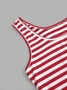 SHEIN LUNE Bộ 3 món thu đông 2024 gồm áo vest sọc, quần và áo khoác, trang phục sân bay - Đỏ và trắng - Xem 5