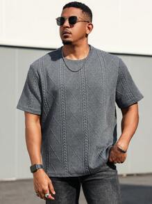 Manfinity Homme Plus Size Men's Simple Solid Color Textured Short Sleeve T-Shirt, Casual