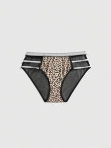 ROMWE Grunge Punk 1 pieza Ropa interior de tela de PU con estampado de leopardo, de cintura elástica en tono negro punk plateado