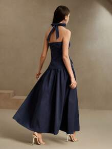 Anewsta Robe longue 2 en 1 avec encolure croisée en V et taille cintrée pour femme, tenue de travail printemps