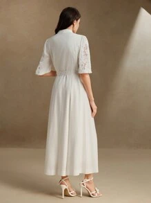 Anewsta 高领中袖长款收腰优雅都市连衣裙，适合春夏季、情人节、约会之夜