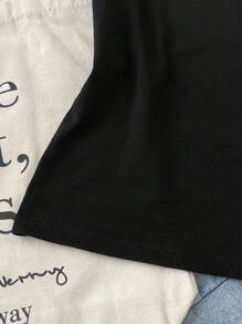 SHEIN Leap Crew Teen Girls Black Knit Crew Neck All-Match Minimalist Snug Fit Casual Streetwear Undershirt Top, Suitable For Spring And Summer - Black - View 5