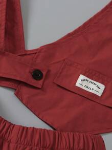 SHEIN 年轻男孩街头风格短袖圆领T恤，酷炫工作服拼布背心，宽松短裤3件套，舒适时尚春夏卡其色年轻男孩套装绿色年轻男孩套装