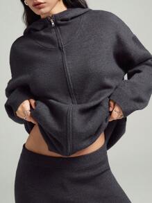 LYSMO Conjunto de Mujer de Chaqueta con Capucha de Manga Dolman con Cierre Delantero y Shorts de Punto de unicolor