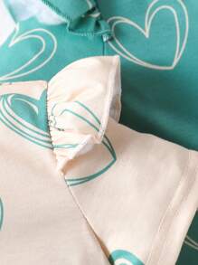 Conjunto de 2 piezas para niñas con camiseta de manga corta con estampado de corazón y pantalones con cordón y gráfico de corazón, conjunto de verano para uso diario, salidas, deportes, 4 piezas/set