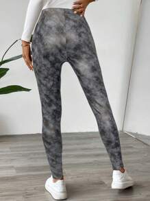 SHEIN LUNE Quần legging phủ vải co giãn đơn giản cho nữ, mặc thường ngày - Xám - Xem 2