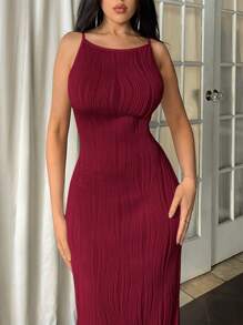 Firerie Women Apricot Color Backless Sleeveless Long Dress,Summer Dresses
Spring Clothes - Burgundy - View 4