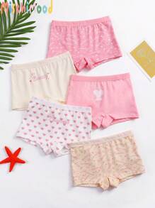 5 条装女童可爱皇冠、爱心、字母印花松紧腰带三角裤，柔软时尚柔和色彩 - 彩色 - 查看 1