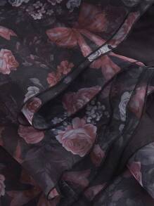 SHEIN MOD Robe femme asymétrique multicouche à imprimé floral noir, tenue de vacances femme, tenue d'été pour femme, vêtements occidentaux femme, tenue de campagne, tenue de vacances à la plage, Saint-Valentin, robe boho femme - Noir - Voir 6